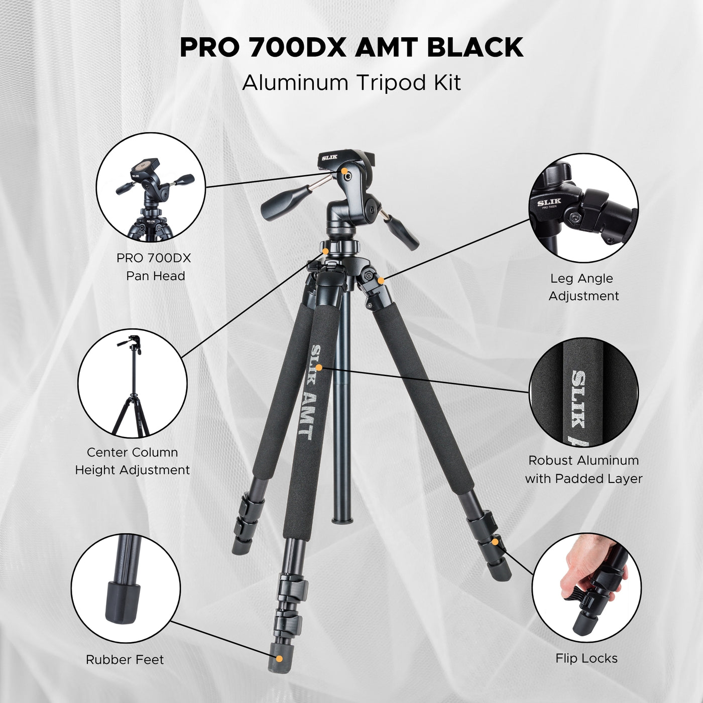 SLIK Tripods | Pro AL-700DX Aluminum Tripod Kit Black Legs