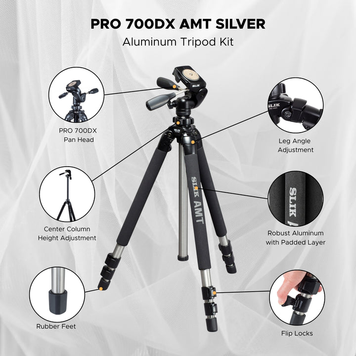 SLIK Tripods | Pro AL-700DX AluminumTripod Kit Silver Legs