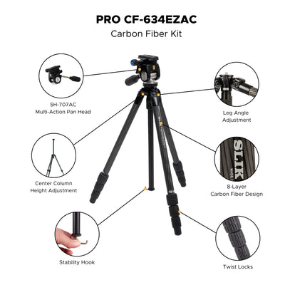 PRO CF-634EZAC Carbon Fiber Tripod Kit w/ Multi-action Pan Head