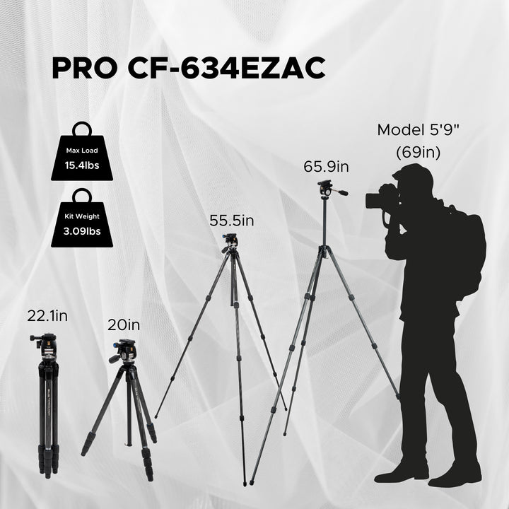 SLIK Tripods | Pro CF-634-EZAC Carbon Fiber Tripod w/ Head
