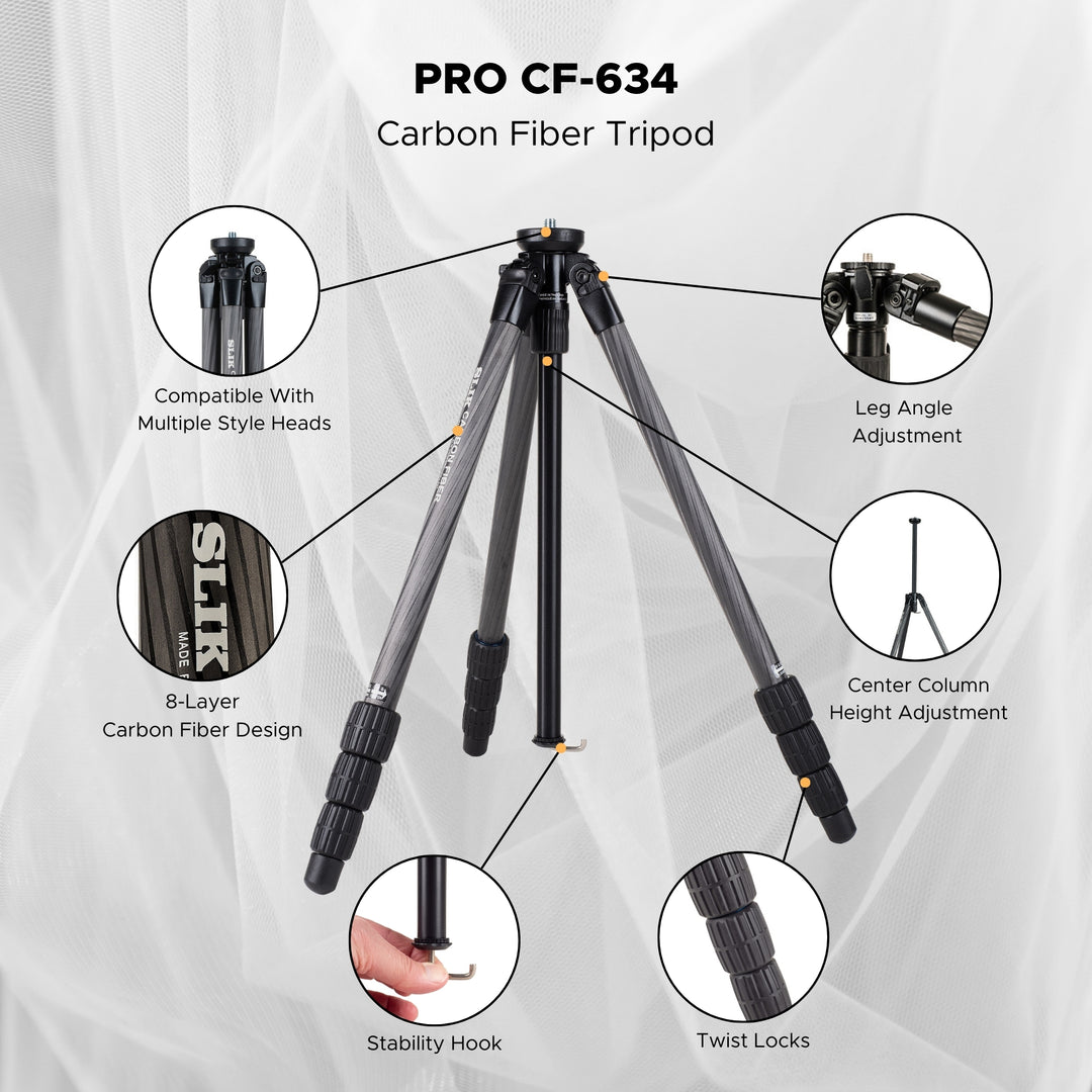 SLIK Tripods | Pro CF-634 Carbon Fiber Tripod Legs Only