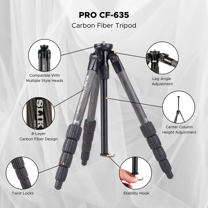 SLIK Tripods | Pro CF-635 Carbon Fiber Tripod Legs Only