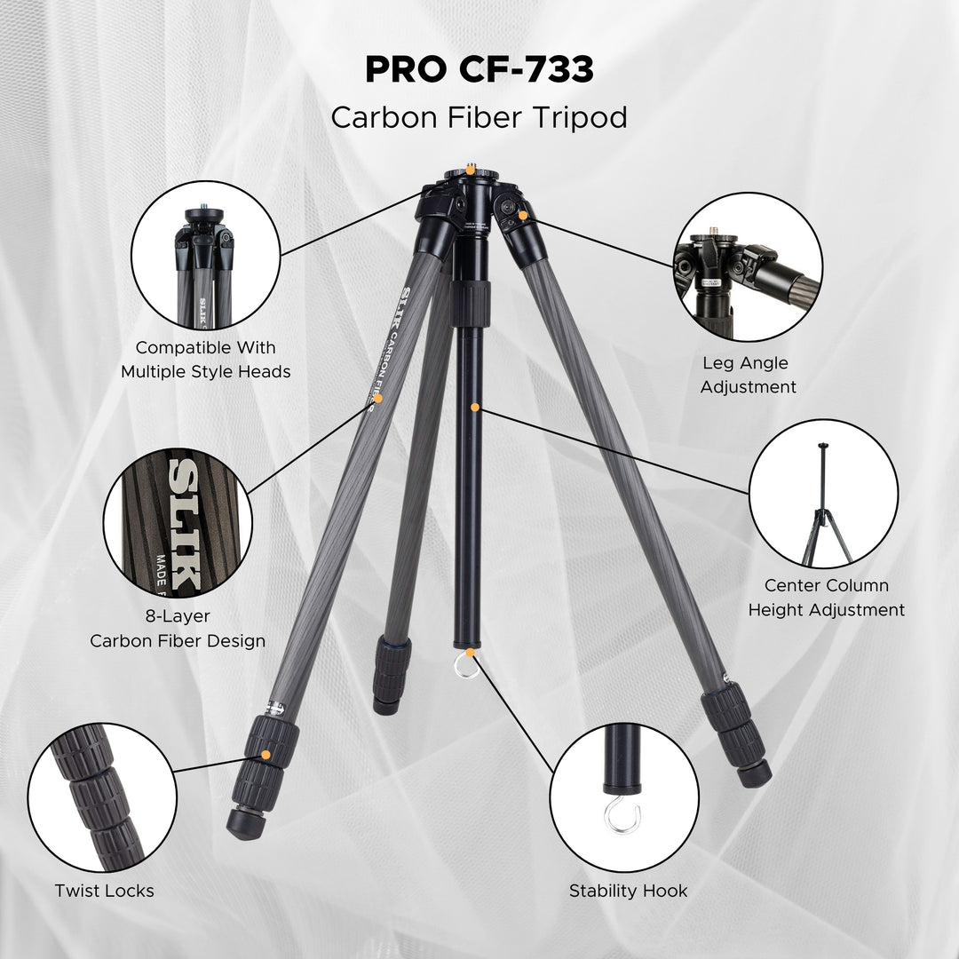 SLIK Tripods | Pro CF-733 Carbon Fiber Tripod Legs Only