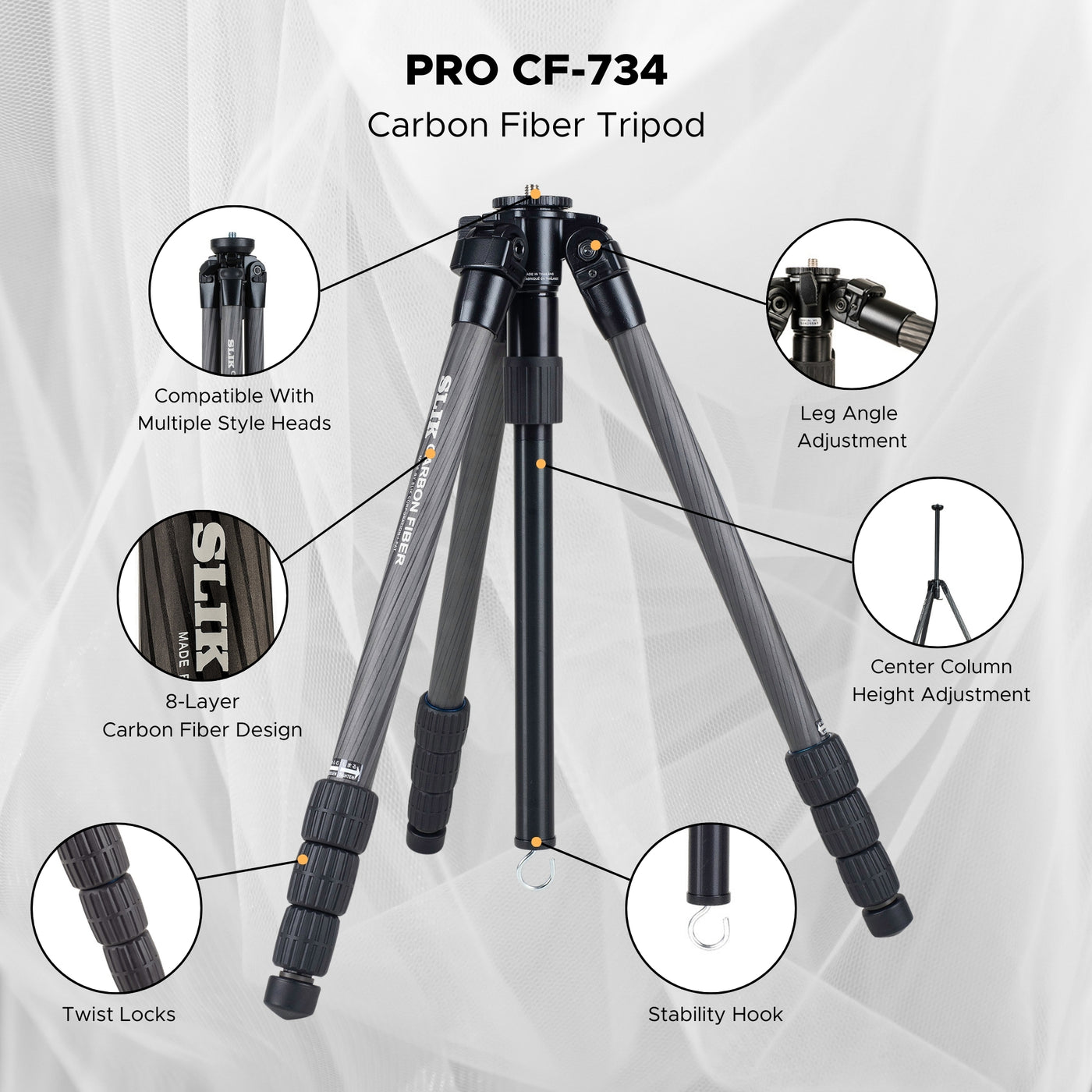 SLIK Carbon Fiber PRO CF-734 - Twist Locks | SLIK USA Tripods and
