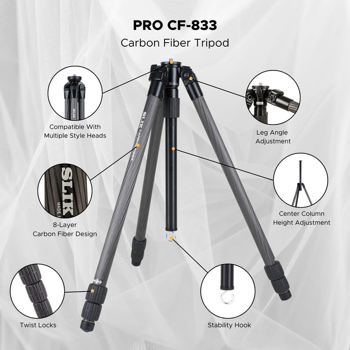 SLIK Carbon Fiber PRO CF-833 - Twist Locks | SLIK Tripods USA