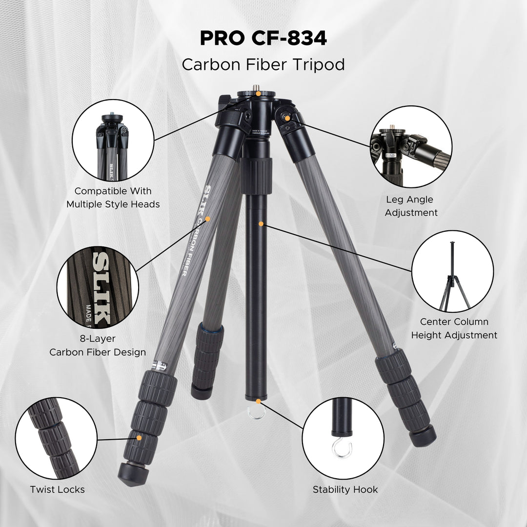 SLIK Carbon Fiber PRO CF-834 - Twist Locks | SLIK Tripods USA