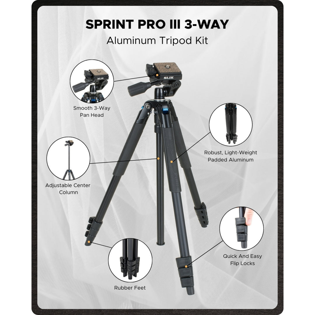 三脚　SLIK SPRINT PRO 3WAY BK SLIK Tripods | Sprint Pro III Tripod Kit w/ 3-way Pan Head
