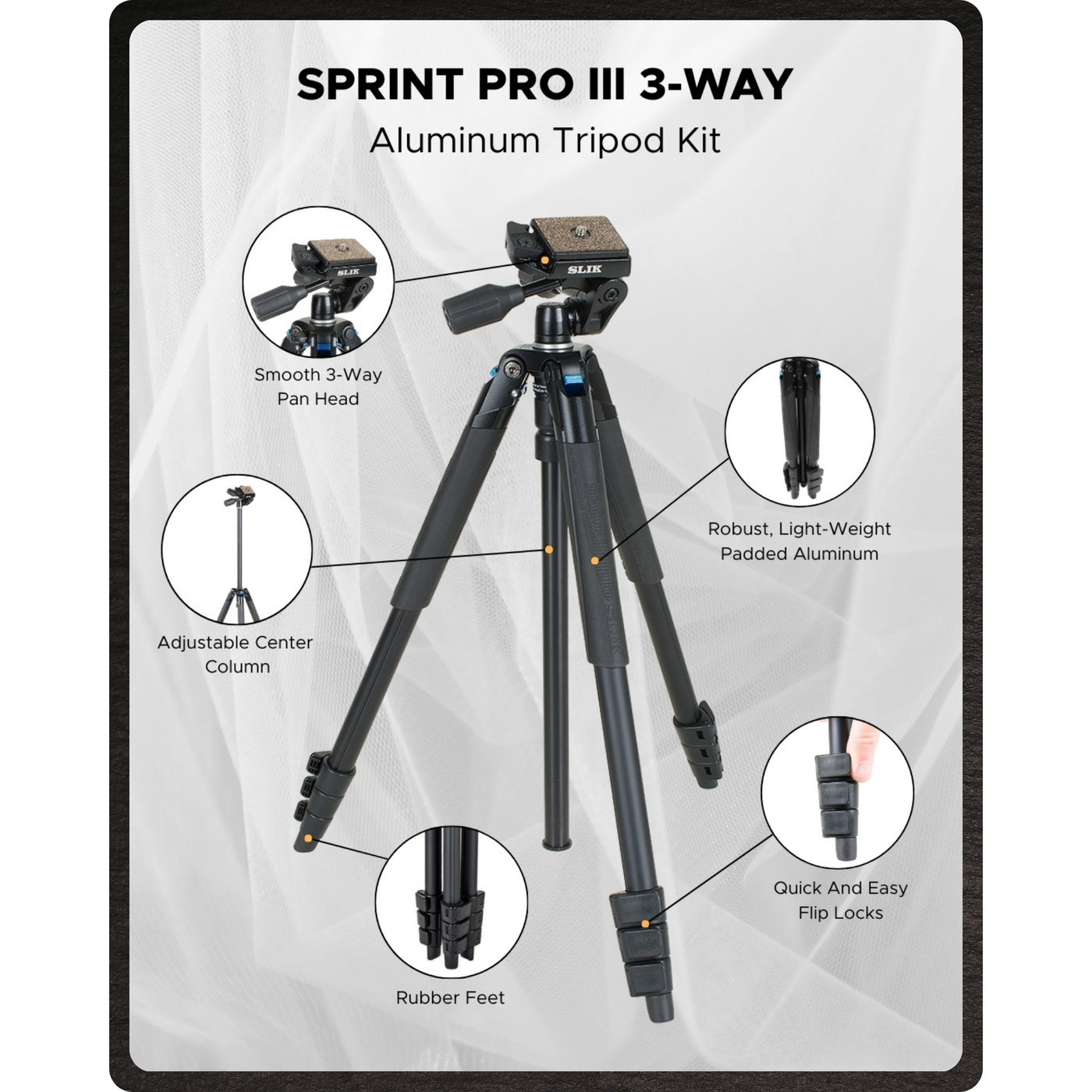 三脚　SLIK SPRINT PRO 3WAY BK SLIK Tripods | Sprint Pro III Tripod Kit w/ 3-way Pan Head