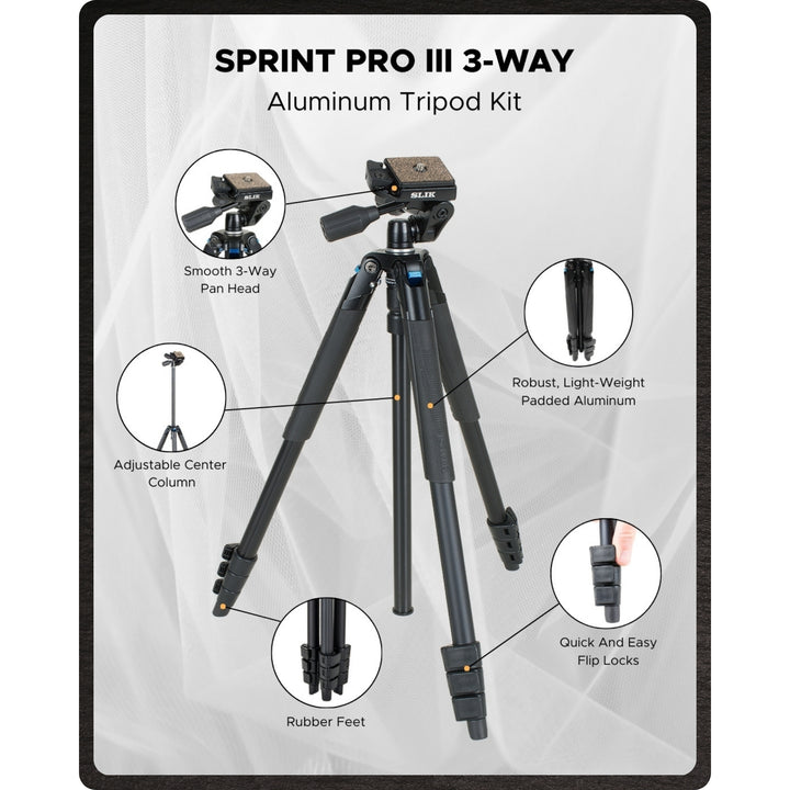 三脚　SLIK SPRINT PRO 3WAY BK SLIK Tripods | Sprint Pro III Tripod Kit w/ 3-way Pan Head