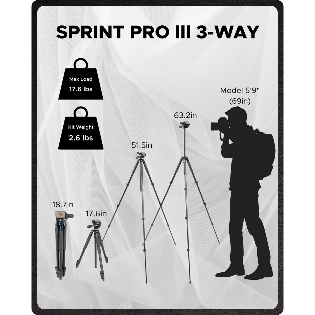 SLIK Tripods | Sprint Pro III Tripod Kit w/ 3-way Pan Head
